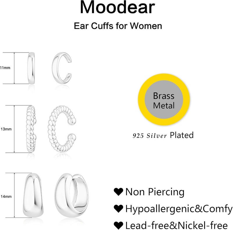 Moodear 3PCS Ear Cuffs Non Piercing Earrings for Women - Chunky & Thin 14K Gold Plated Clip On Earrings Cartilage Cuff Set, Stackable Helix Conch Fake Piercing Jewelry - Image 5